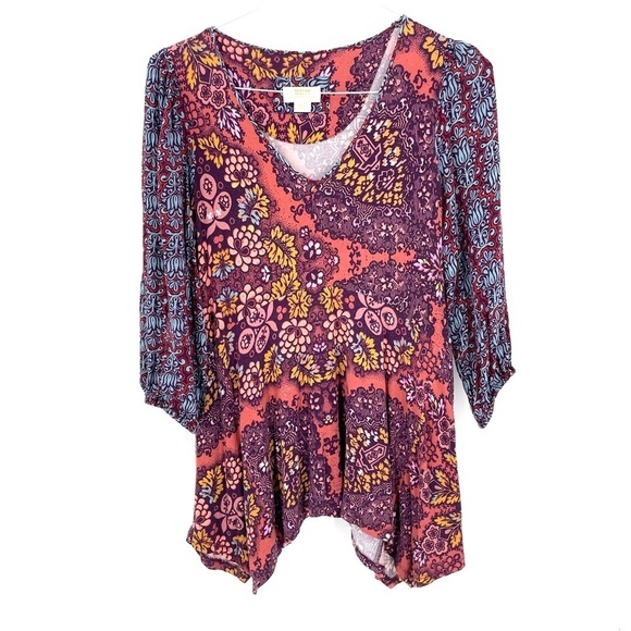 ANTHROPOLOGIE Maeve Purple Boho Mariela Mixed Pattern Flowy Tunic Top - Picture 4 of 9